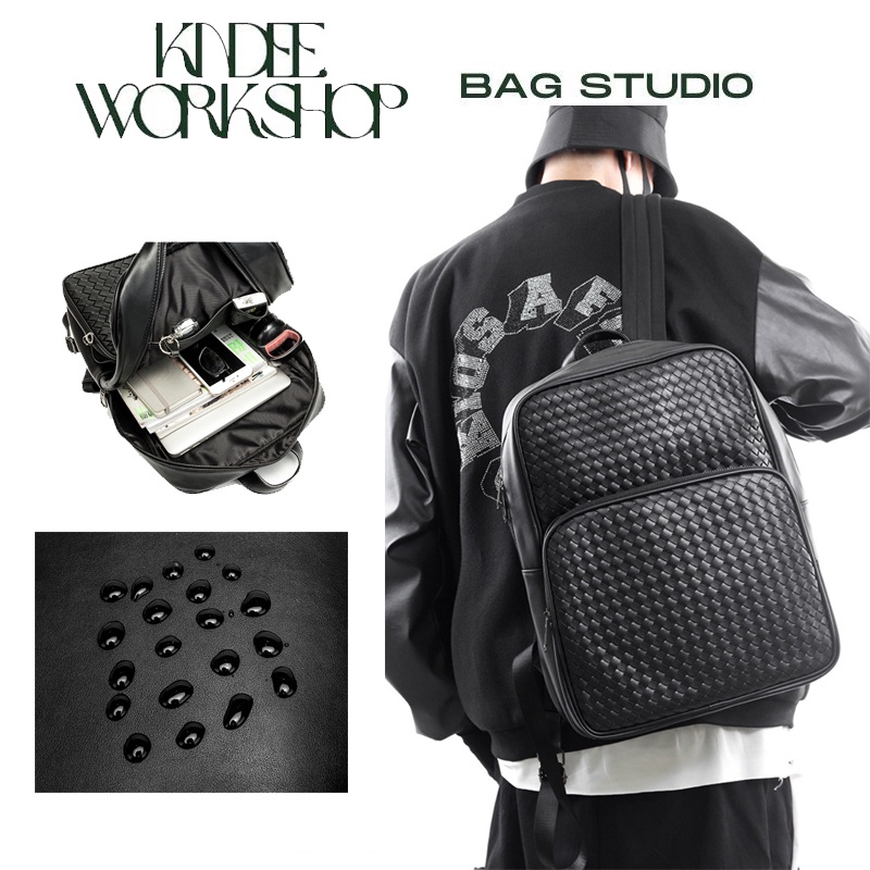 Balo da nam da bò đựng laptop đeo đi học màu đen trơn đơn giản phong cách thời trang KINDEE