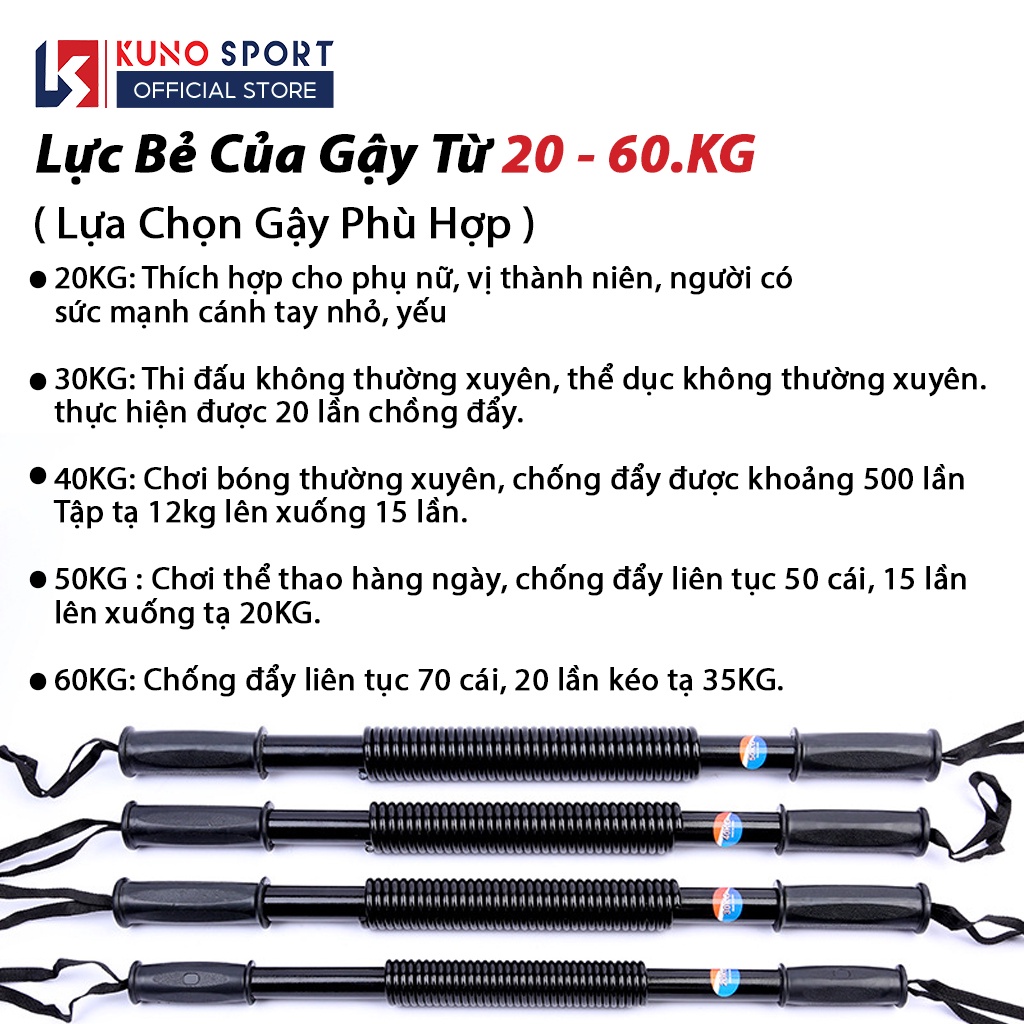 Gậy Tập Cơ Tay Lò Xo Kháng Lực KUNO SPORT, Thanh Lò Xo Power Lực Từ 20kg đến 60kg