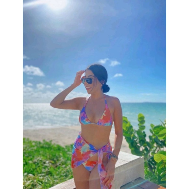 Bikini Tam Giác Cầu Vồng Nhiều Màu Kèm Váy Cover
