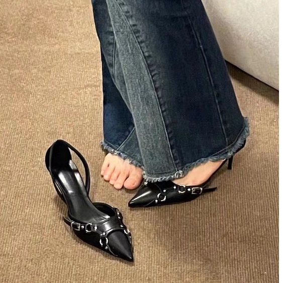 Giày Cao Gót Mũi Nhọn Màu Đen Thời Trang Thu Đông 2022 Sang Trọng Cho Nữ