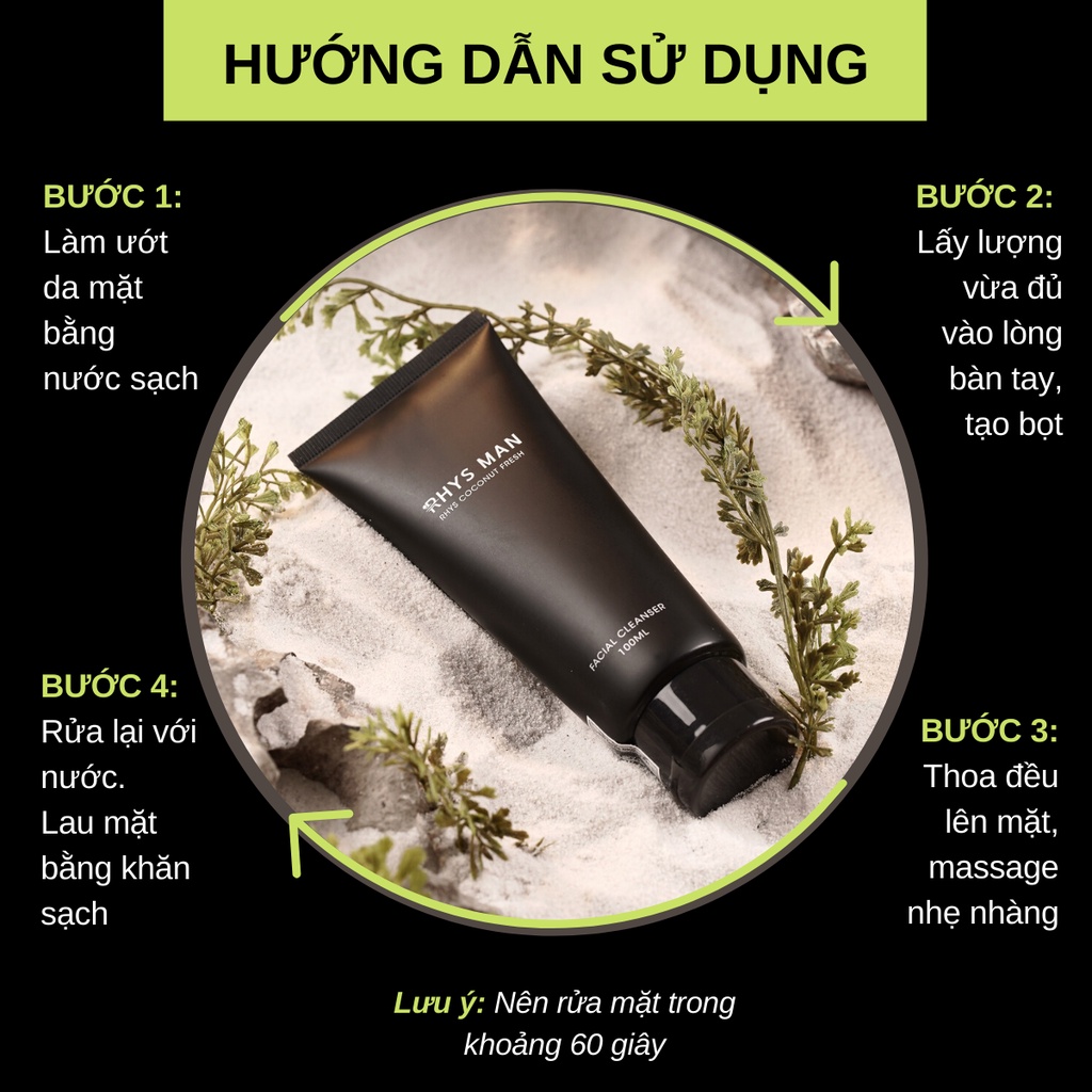Sữa rửa mặt nam RHYS MAN hương dừa Rhys Coconut Fresh 100ml