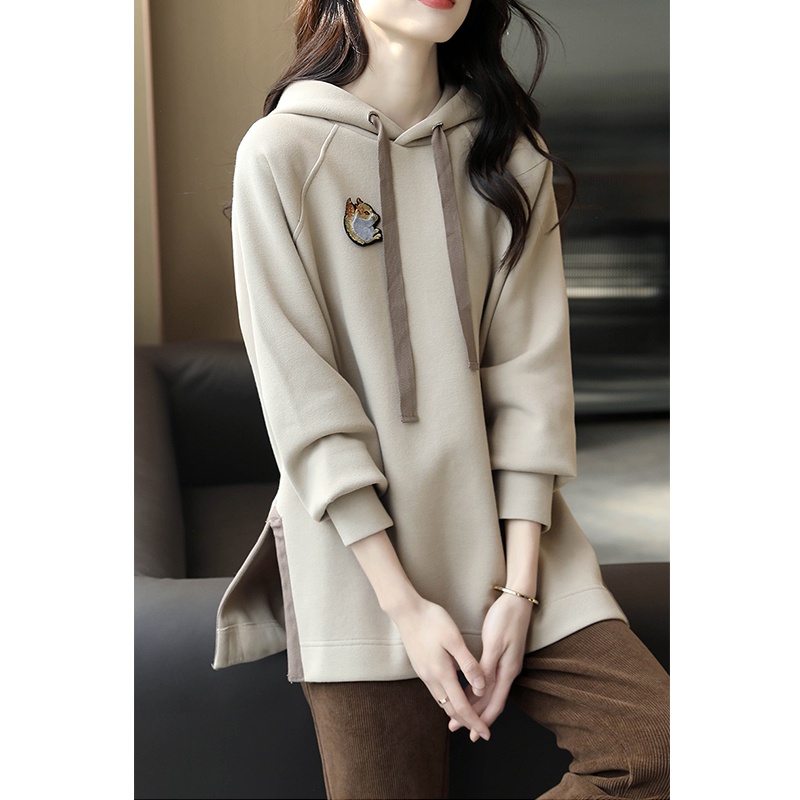 Áo Hoodie Màu Trơn Dáng Rộng Xẻ Tà Thời Trang Mới 2023 Cho Nữ