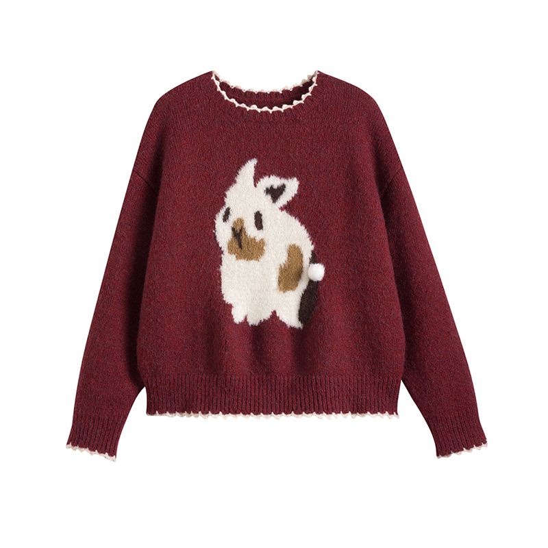 Áo Sweater Xindahui Cổ Tròn In Hình Thỏ Giáng Sinh Thời Trang Thu Đông 2022 Cho Nữ