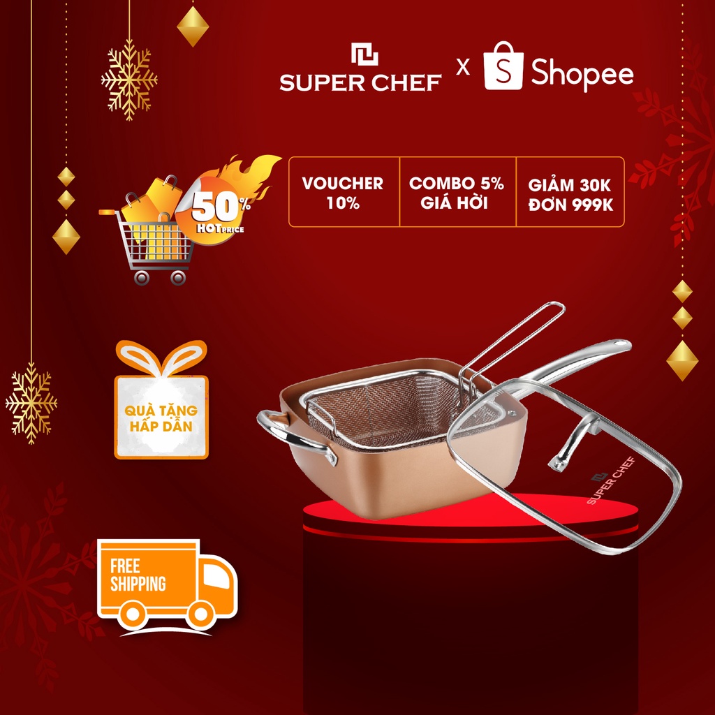 Bộ Nồi Chống Dính và Rổ Chiên Inox Super Chef Siêu Tiện Lợi
