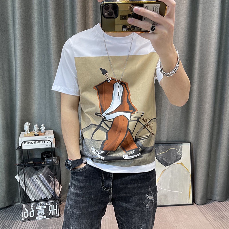Áo Thun Cotton Tay Ngắn In Họa Tiết Hoạt Hình Phong Cách Hong Kong Thời Trang Mùa Hè 2022 Cho Nam