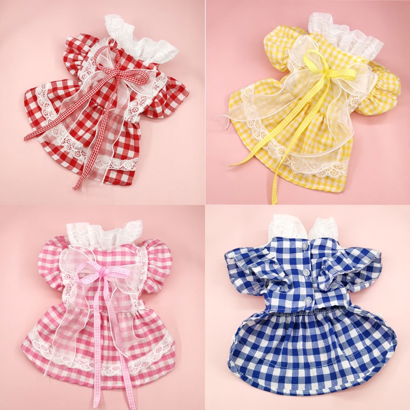 Đầm Caro Đỏ / Xanh Dương / Hồng Dùng Làm Trang Phục Cho Cún Cưng Shih Tzu