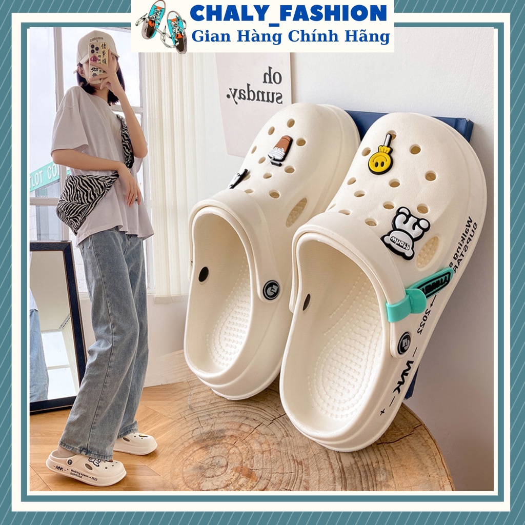 Dép sục nữ Chaly_Fashion, dép cross kèm charm, dép bánh mì đế vừa bản chuẩn siêu dễ thương đi cực êm chân