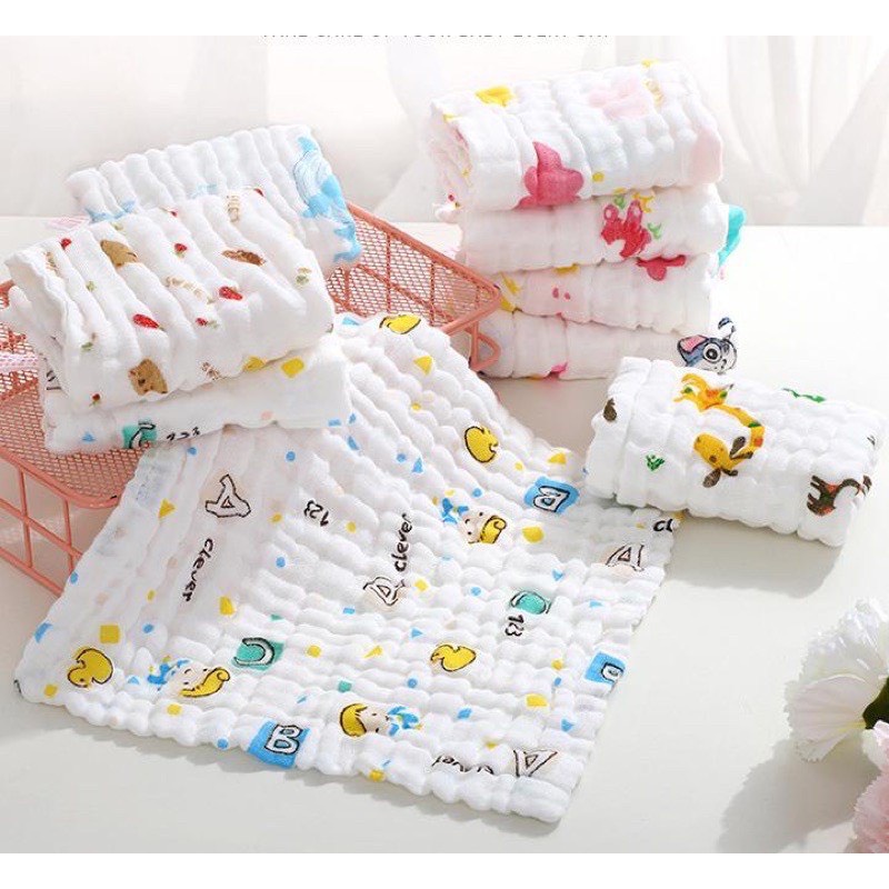 Khăn xô sữa cho bé 6 lớp set 5 khăn mềm mại nhiều họa tiết, khăn lau cho trẻ sơ sinh shop Uni Baby