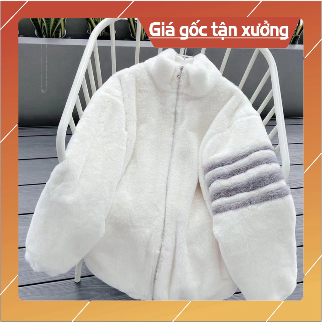 Hoa xôi Áo Khoác Lông Thome Mượt cứng cáp thời thượng - áo khóa ngoài Lông Cừu Phối 4 Sọc Tay Fom Dáng Unisex Nam Nữ 123
