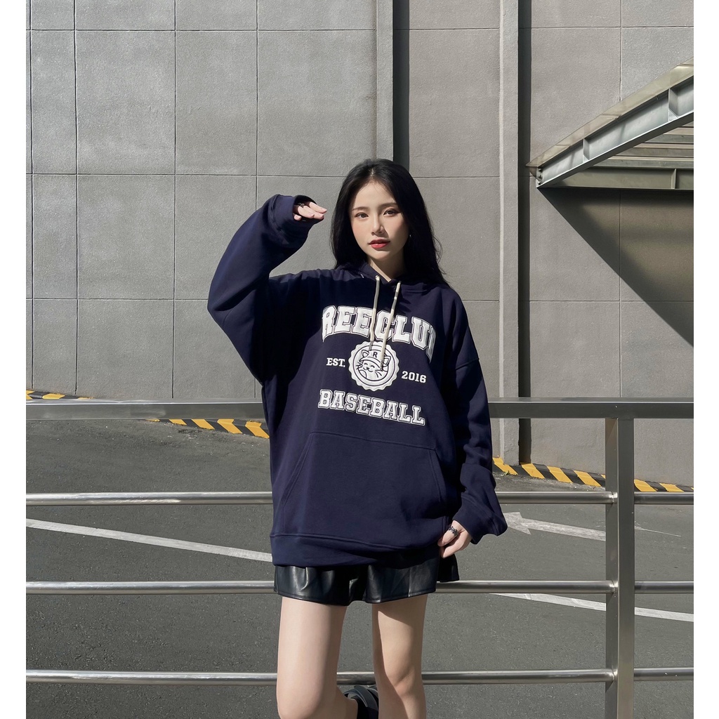LOCAL BRAND REE - ÁO HOODIE BASEBALL THÊU DA LỘN MÀU NAVY