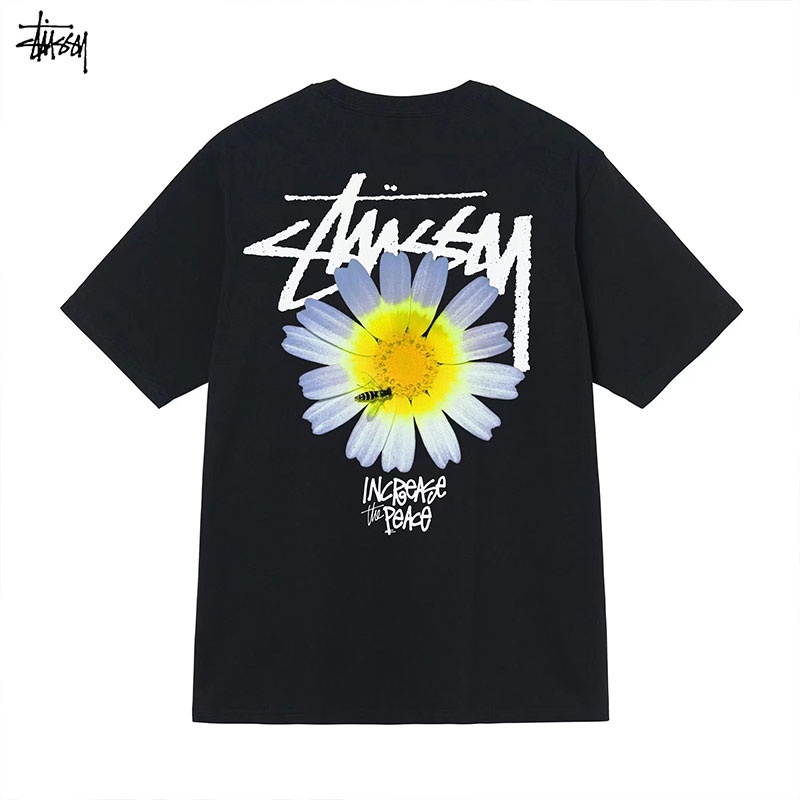 Stussy flower tee sunflower print short sleeves men's and women's summer pure cotton casual all-match t-shirt