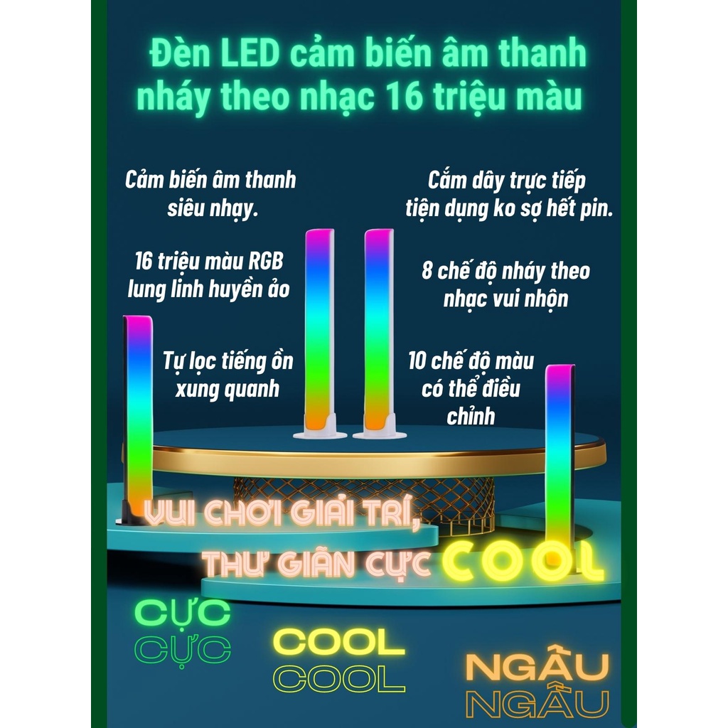Thanh đèn LED nháy theo nhạc cảm biến âm thanh LED 16 triệu màu AT16 dùng trang trí máy tính, bàn làm việc,Tivi..-GSHOME