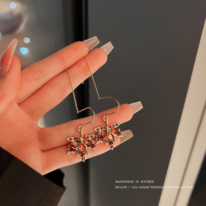 Khuyên Tai Tua Rua Lá Phong Đỏ Phong Cách Trung Hoa Sang Trọng Dành Cho Nữ