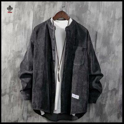 H ng t n kho o s mi nhung t m nam Áo Sơ mi nam Dài Tay Cổ Đứng Dáng Rộng Phong Cách Retro Nhật Bản Giản Dị Mùa Xuân Thu