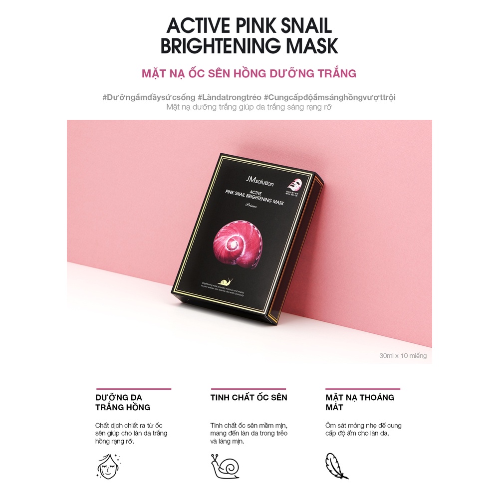 Mặt Nạ Ốc Sên Hồng Dưỡng Trắng JMsolution Active Pink Snail Brightening Mask Prime 30ml x 10 Miếng