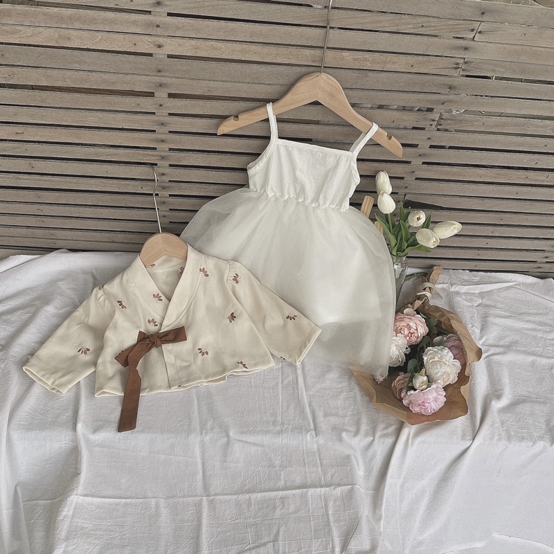 Hanbok cách tân Hàn quốc thêu hoa kèm váy tutu cho bé gái Tiệm Su Kids