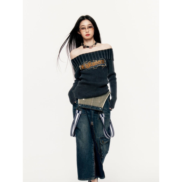 Áo Sweater Y2k Trễ Vai Ôm Dáng Phong Cách Retro Mỹ Quyến Rũ Cho Nữ