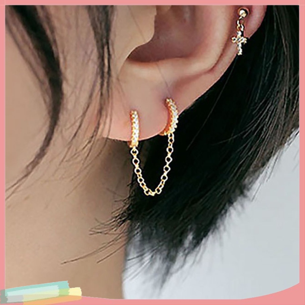 1 đôi khuyên tai tròn đính đá thời trang cho nữ