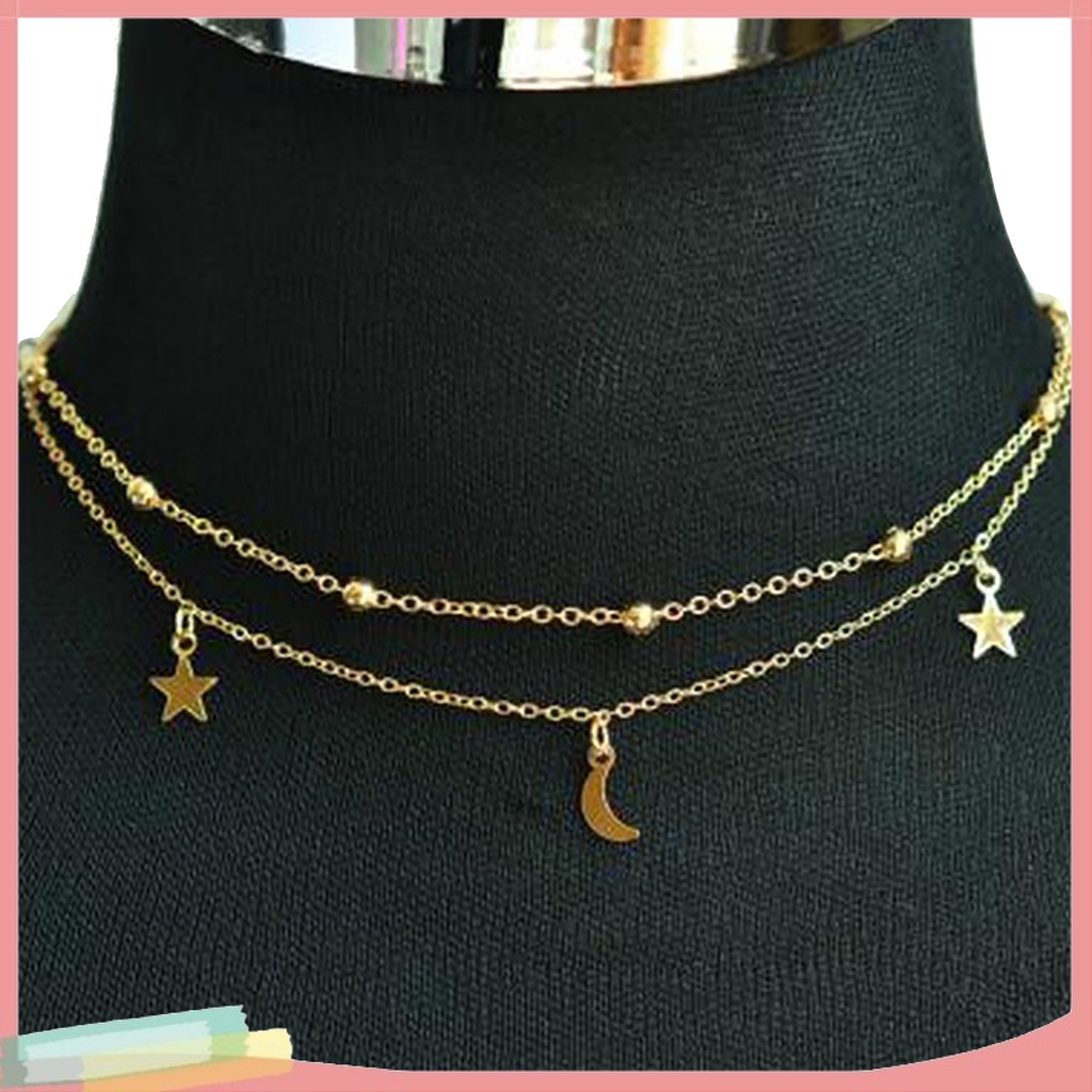 Dây Chuyền Hợp Kim Hai Lớp Trang Trí Hình Trăng Và Sao Xinh Xắn Cho Nữ