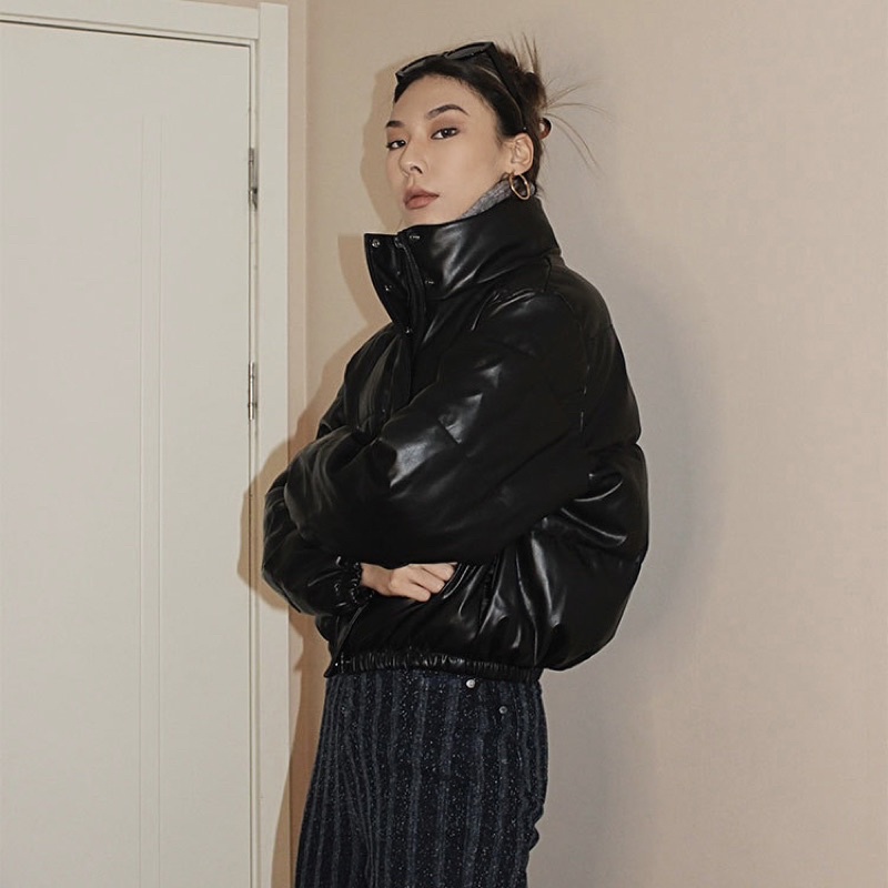 Áo khoác phao da dáng croptop , Áo ấm mùa đông dáng ngắn chất liệu da pu cổ cao hàng Qccc thời trang Nữ | BigBuy360 - bigbuy360.vn