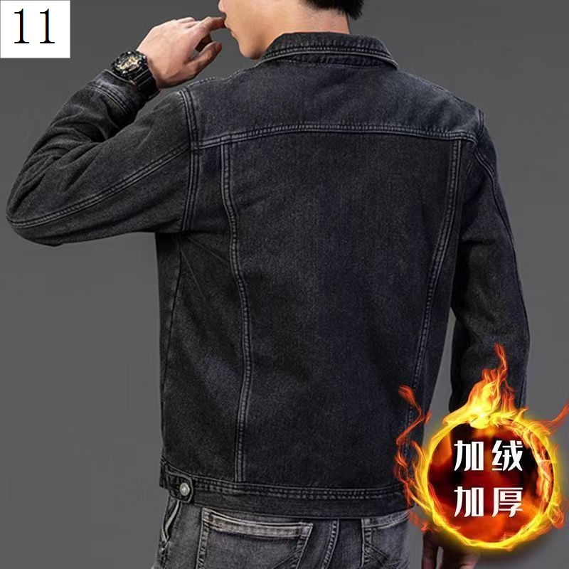 Áo Khoác Denim Lót Lông Cừu Dày Dặn Giữ Ấm Chống Mòn Thời Trang Mùa Đông Cho Nam Trung Niên