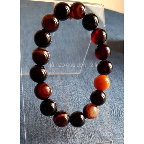 Vòng tay Mã não vân đá nâu đen tròn 12mm,giúp mang lại may mắn bình an,khách nhận hàng như hình do shop tự chụp