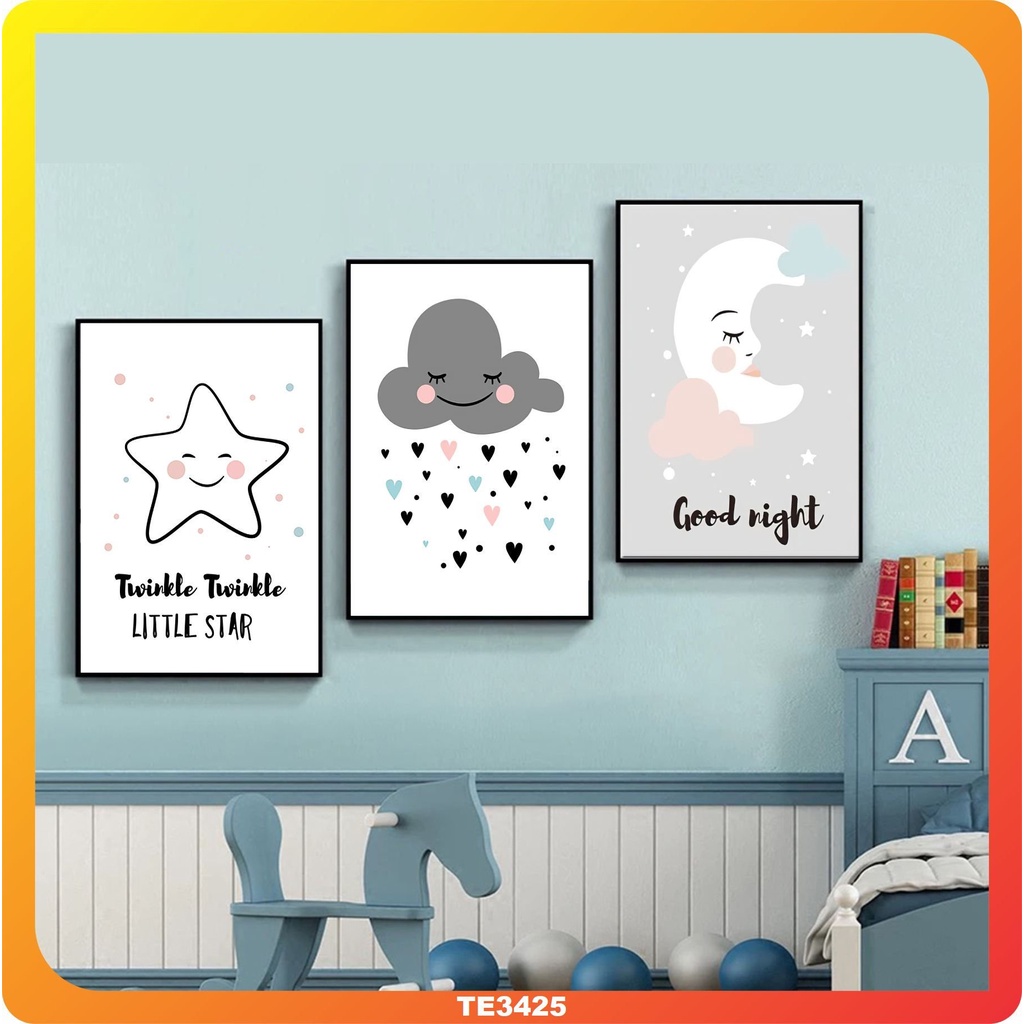Tranh thiếu nhi, tranh treo tường trang trí phòng cho bé, decor dán tường, có keo dán.
