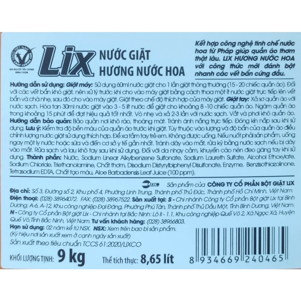 Nước giặt Lix Hương Nước Hoa 9.5kg
