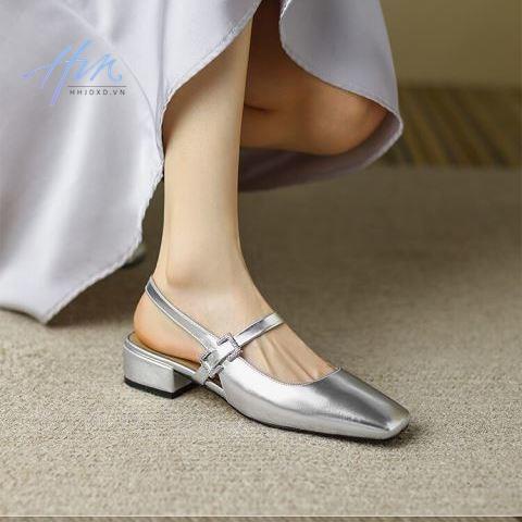 Giày Cao Gót Mũi Vuông Bằng Da Bóng Thời Trang Mùa Hè 2022 Dành Cho Nữ