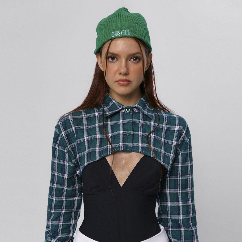 TATICHU - Áo sơ mi caro crop tay dài - Long Sleeve Plaid Cropped Shirt