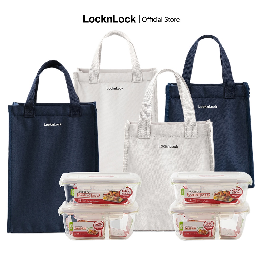 Bộ túi hộp cơm thủy tinh Lock&Lock Lunch box set - LLG429DS2 (3 màu)