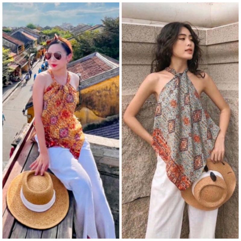 Bộ yếm đũi thun phối quần trắng suông ống rộng dày dạn phong cách Hàn Quốc đi chơi đi biển thời trang nữ đẹp