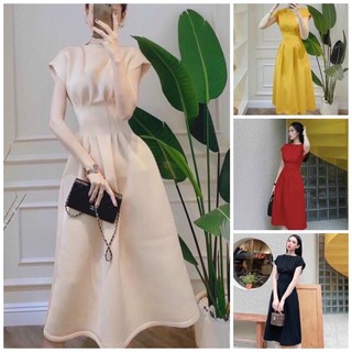 Đầm tay con xếp li eo 4 màu