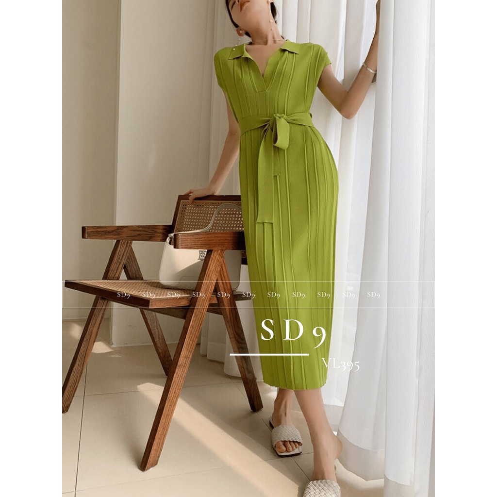 SD9 Váy suông co giãn đai buộc có cổ SDVL395 sang trọng