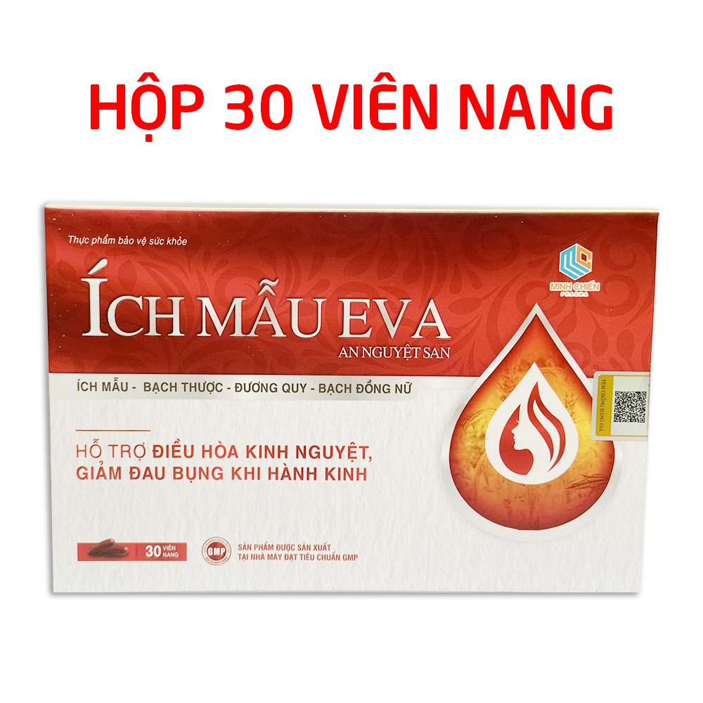 Viên uống Ích Mẫu Eva An Nguyệt San giảm đau bụng khi hành kinh, rối loạn kinh nguyệt - Hộp 30 viên ( ích mẫu Eva )