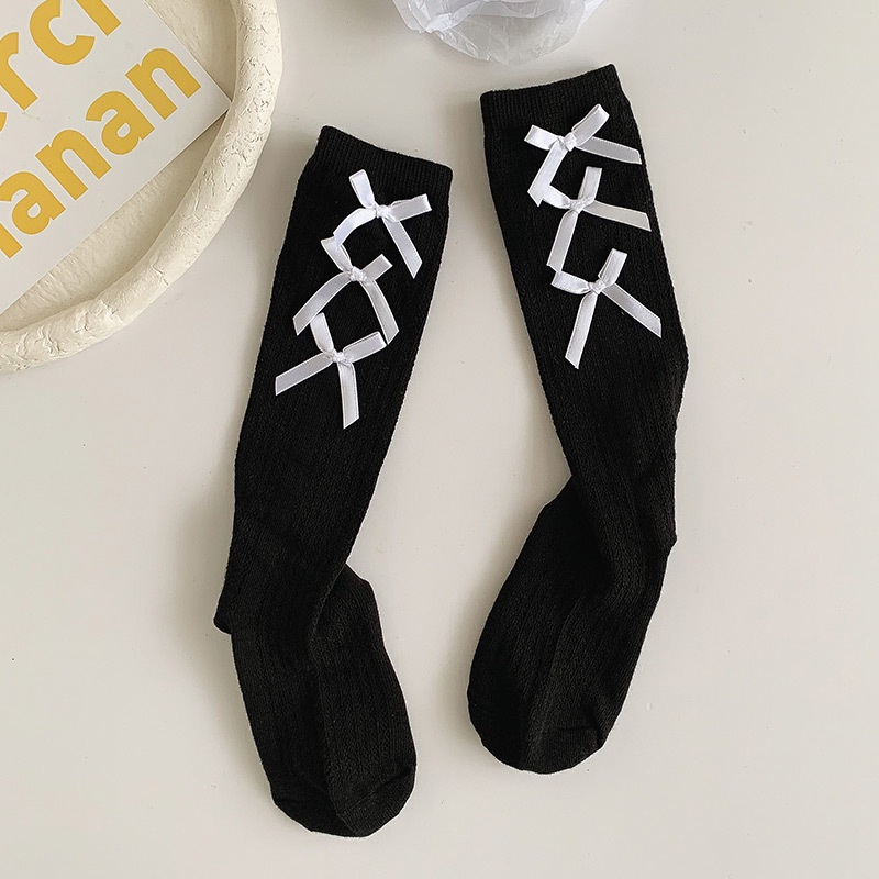 Vớ Lưới Thoáng Khí Cỡ Vừa Họa Tiết Hoa Đính Nơ Màu Trắng Đen Đơn Giản Thời Trang Cho Bé
