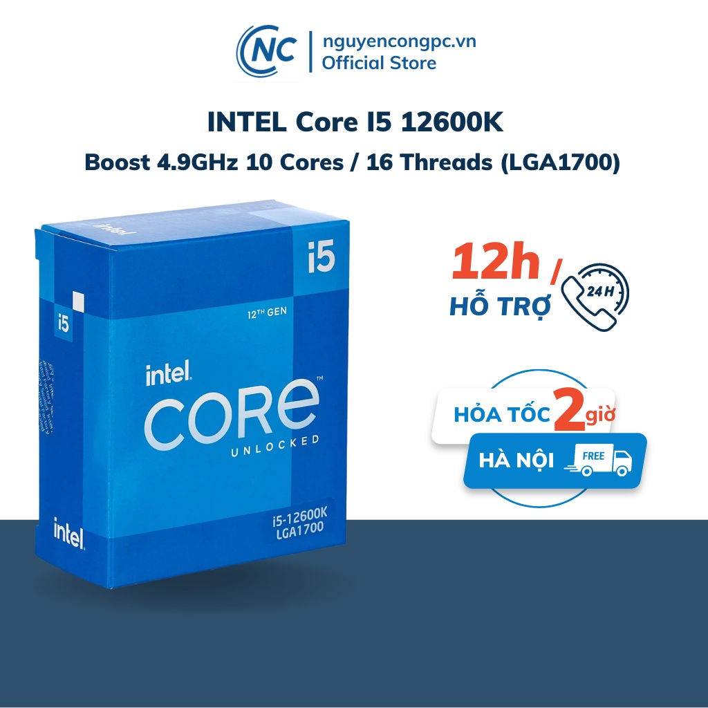 CPU core I5 12600K Intel cho main B660 Z690 ép xung đời 12 LGA1700 10 nhân (6P+4E) 4.9GHz 125W Full box - BH 36 tháng