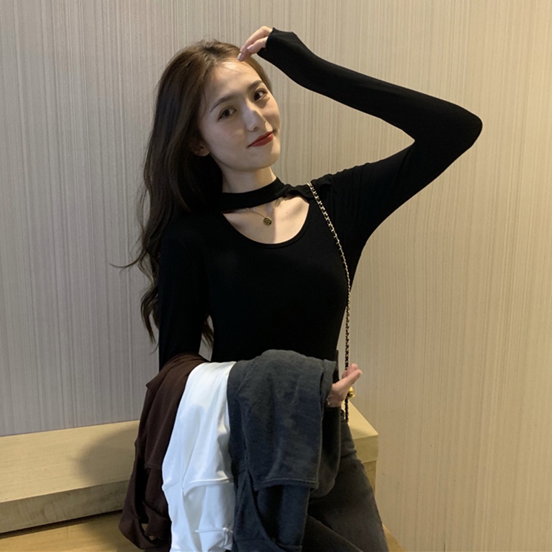 Áo kiểu SUXI tay dài dáng ôm màu trơn đơn giản thời trang cho nữ