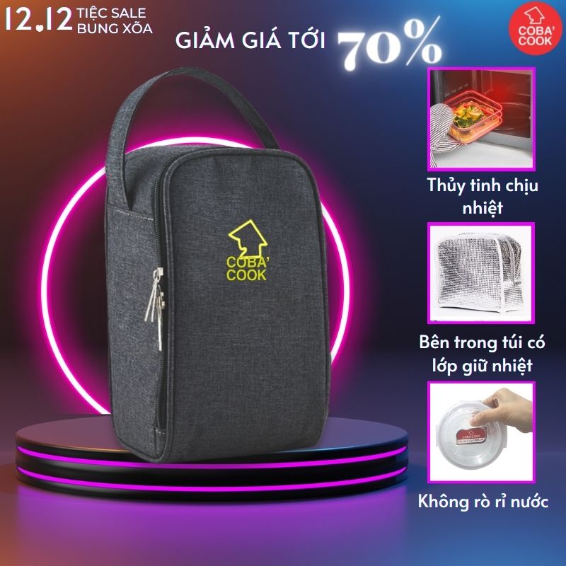 Túi đựng hộp cơm COBA'COOK 3 hộp dung tích 320 và 400 ml Giấy bạc giữ nhiệt và 2 khóa kéo tiện dụng-CBL