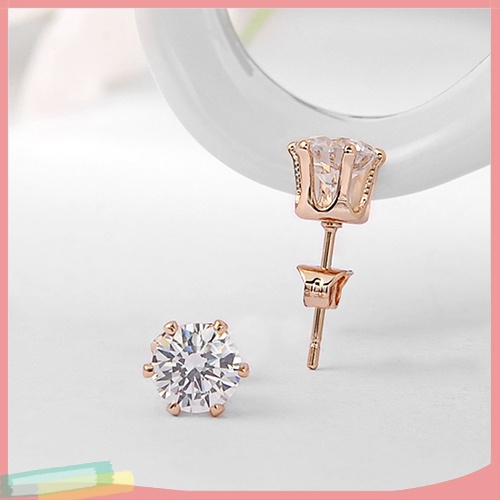 Đôi khuyên tai mạ vàng hồng đính kim cương giả thời trang cho nữ