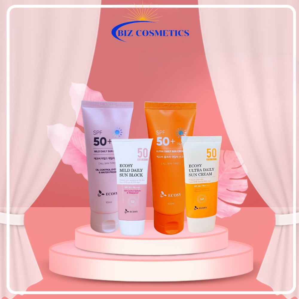 Combo kem chống nắng Ecosy Ecotop kềm dầu chống thấm nước bổ xung Collagen cho da SPF50+/PA+++ chính hãng