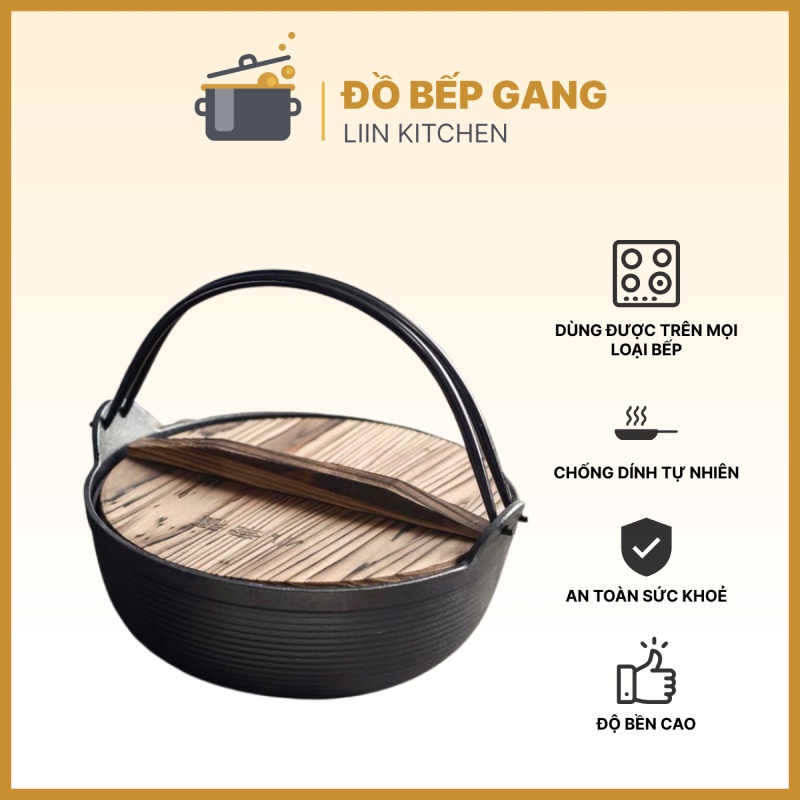 Nồi gang chống dính tự nhiên dùng được trên bếp từ, nồi gang đúc nguyên khối rapio LIINKITCHEN