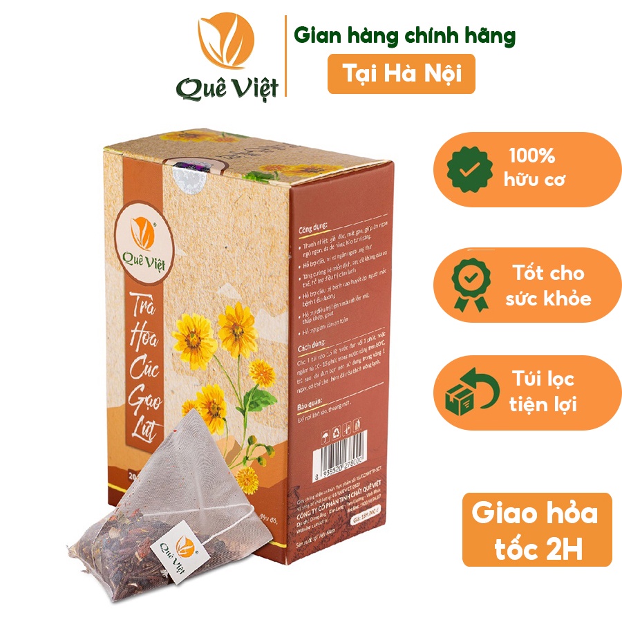 Trà hoa cúc gạo lứt Quê Việt thanh nhiệt, ngủ ngon, điều hoà huyết áp 600gr