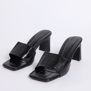 Dép Guốc Nữ YANKI Quai Ngang Da Rắn Mũi Vuông Đế Trụ 5cm - HN297(ĐEN)