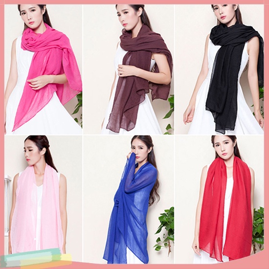 Khăn quàng cổ dài chất liệu vải cotton linen màu trơn thời trang dành cho nữ