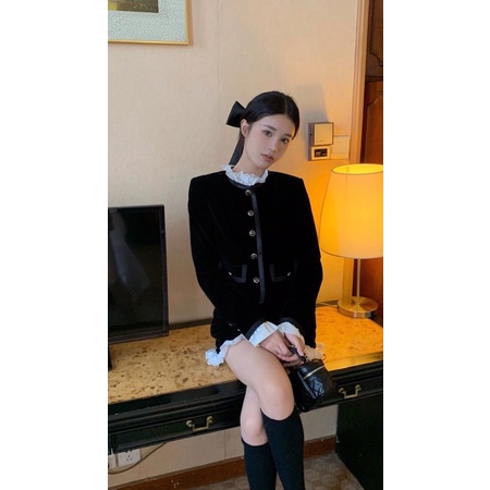 SET NHUNG ĐEN PHỐI REN TRẮNG SBDPVR