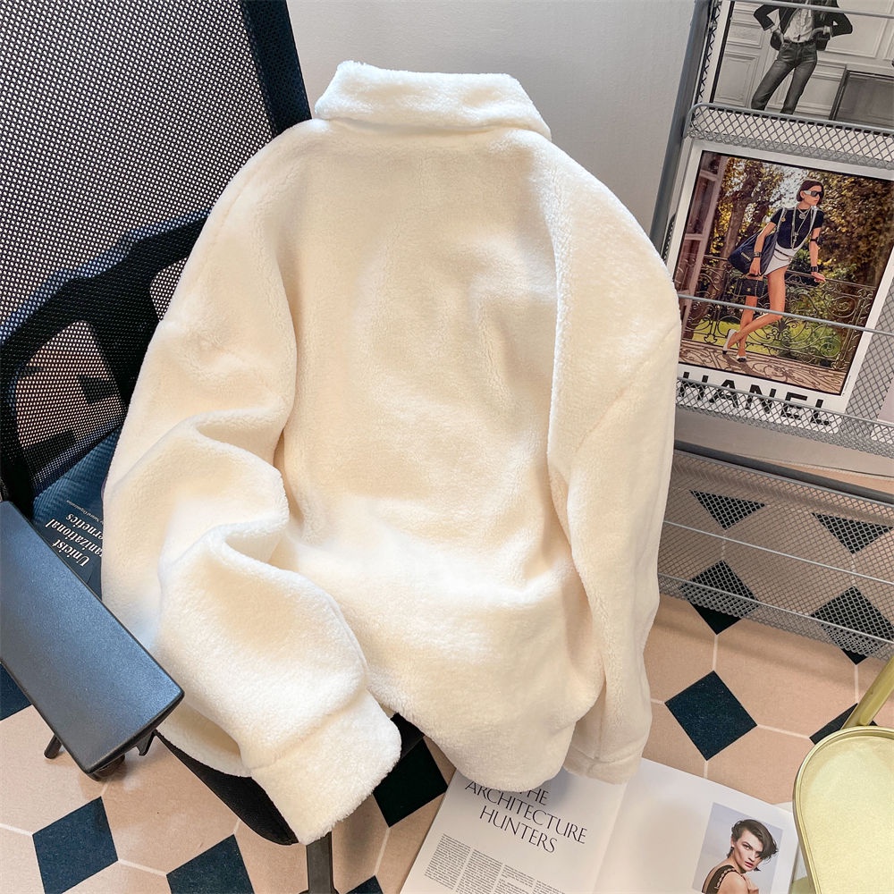 👗Trang phục Junyi💗Áo Sweater Lông Cừu Dày Dặn Cổ polo Thêu Hình Chú Cún Dễ Thương Thời Trang Thu Đông Cho Nữ