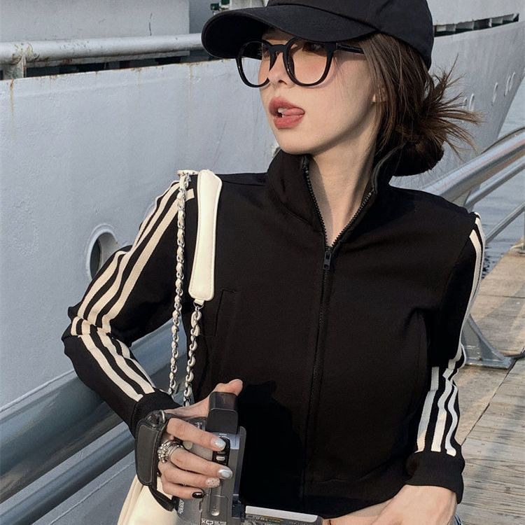COZOKC COZOK Áo khoác crop top COZOK cổ đứng có khóa kéo phong cách thể thao cá tính