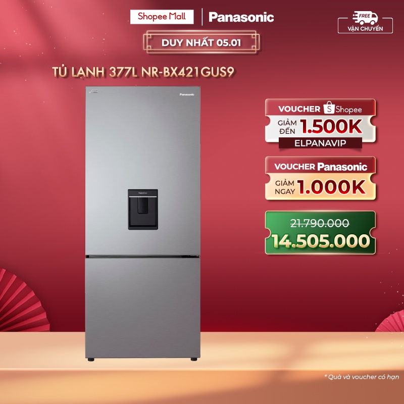 Tủ lạnh Panasonic Ngăn đông mềm diệt khuẩn 377L NR-BX421GUS9 - Mặt thép