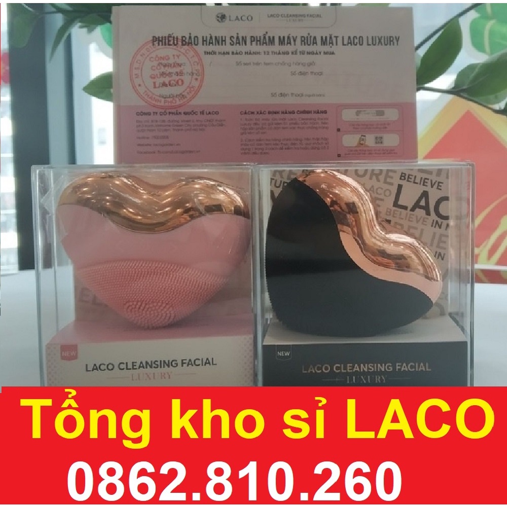 Máy rửa mặt Laco Luxury, chính hãng bảo hành 12 tháng, và sữa rửa mặt cá hồi DNA LACO FACE WASH [son, bông tẩy trang]